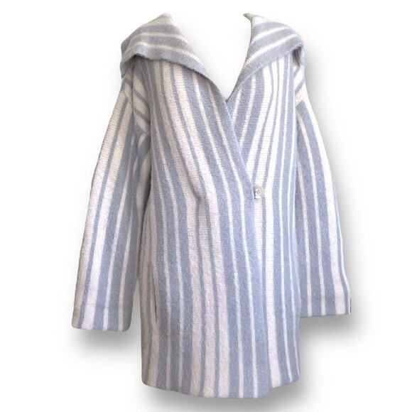 MOTH Anthropologie Womens Sweater Coat Sz S Gray White Stripe Oversized Coatigan - Picture 9 of 11